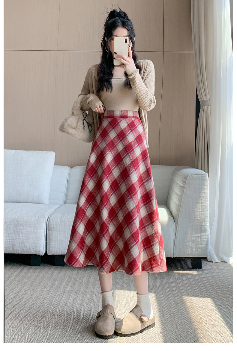 CGS99315-79B 冬季加厚毛呢高腰中長半身裙(3色)