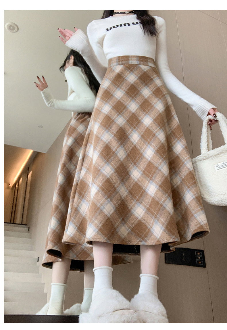 CGS99315-79B 冬季加厚毛呢高腰中長半身裙(3色)