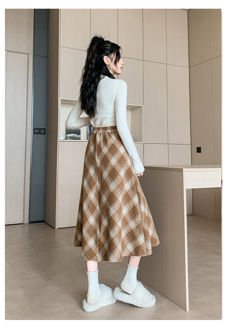 CGS99315-79B 冬季加厚毛呢高腰中長半身裙(3色)