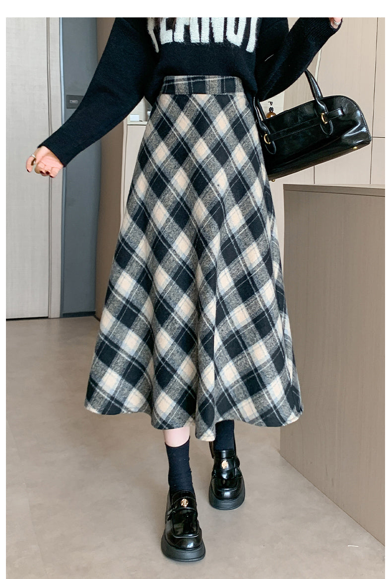 CGS99315-79B 冬季加厚毛呢高腰中長半身裙(3色)