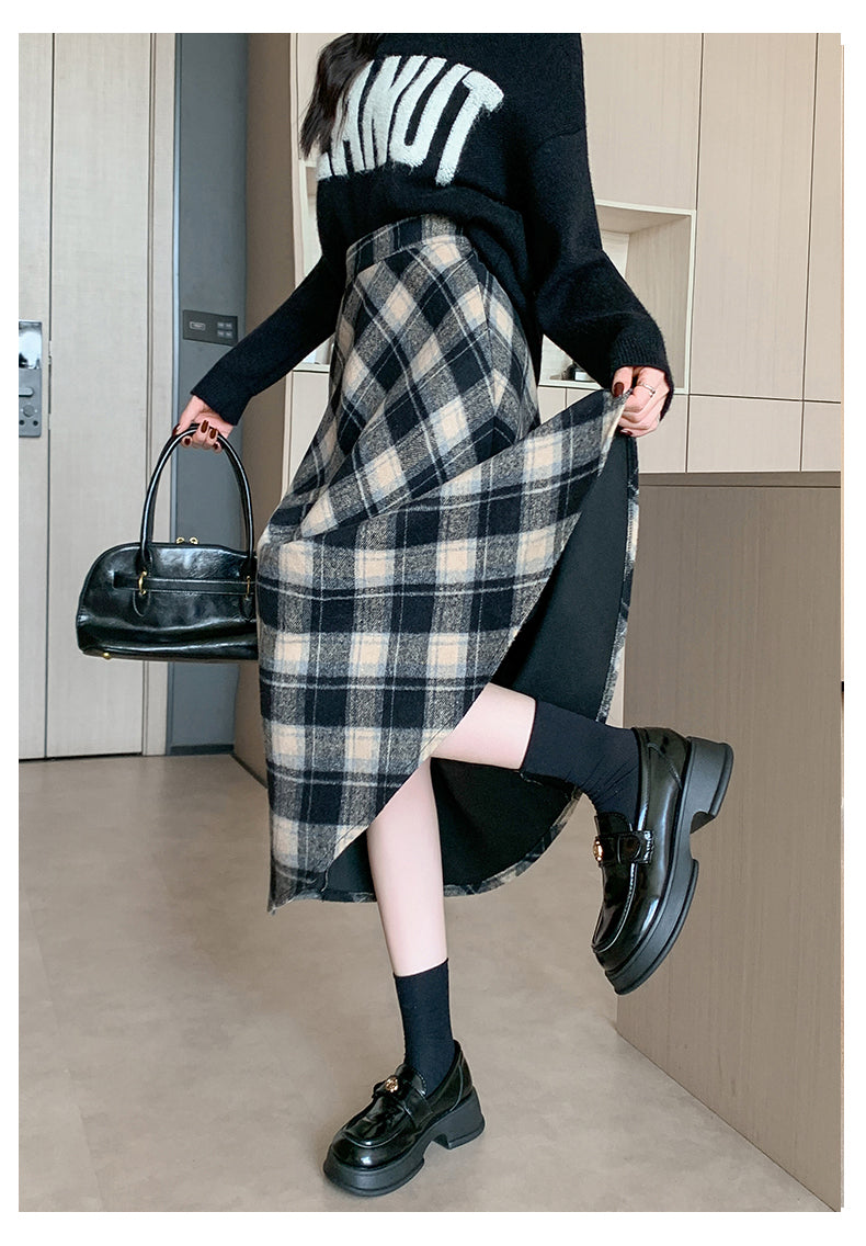 CGS99315-79B 冬季加厚毛呢高腰中長半身裙(3色)