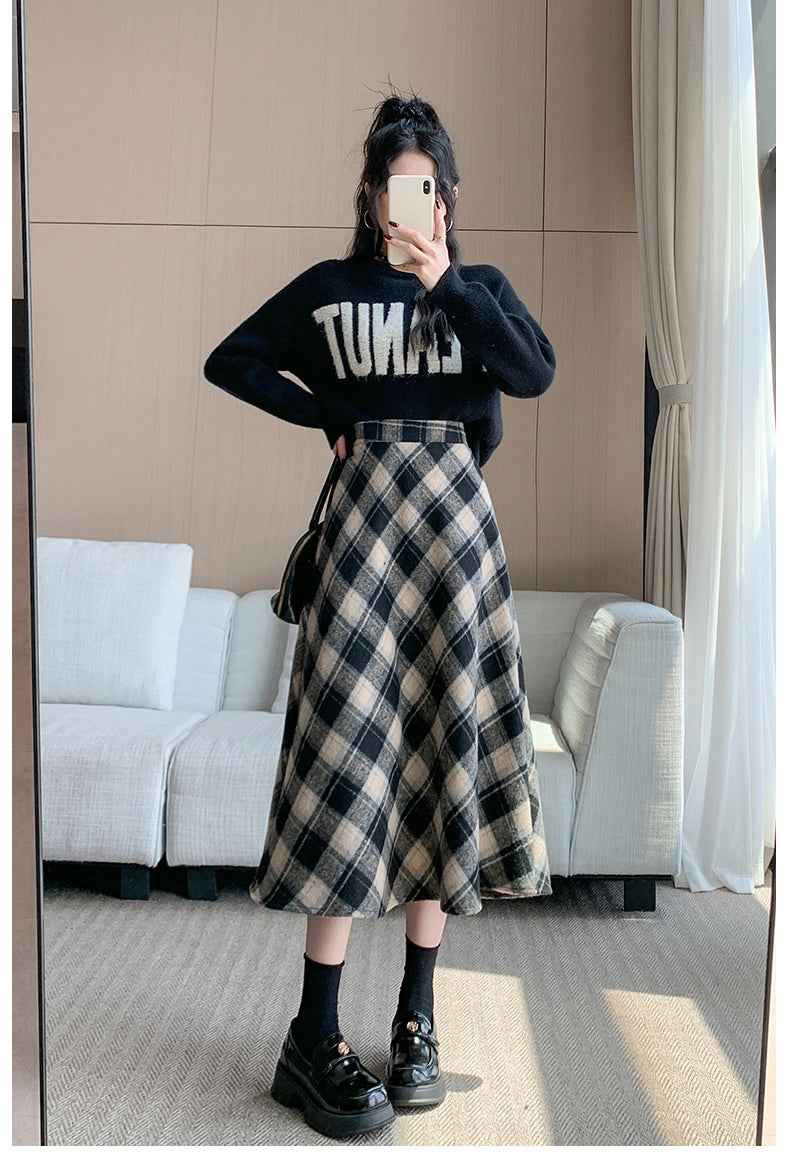 CGS99315-79B 冬季加厚毛呢高腰中長半身裙(3色)