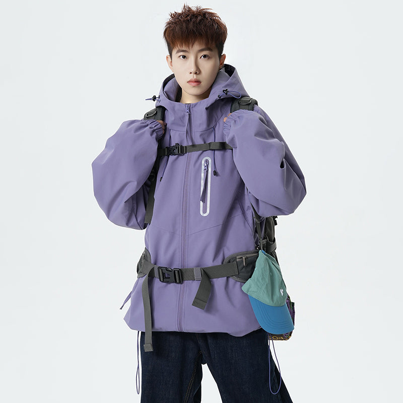 CBCMYJ25-7985-65B 秋冬衝鋒衣夾克連帽休閒防風寬鬆拼接外套(4色)