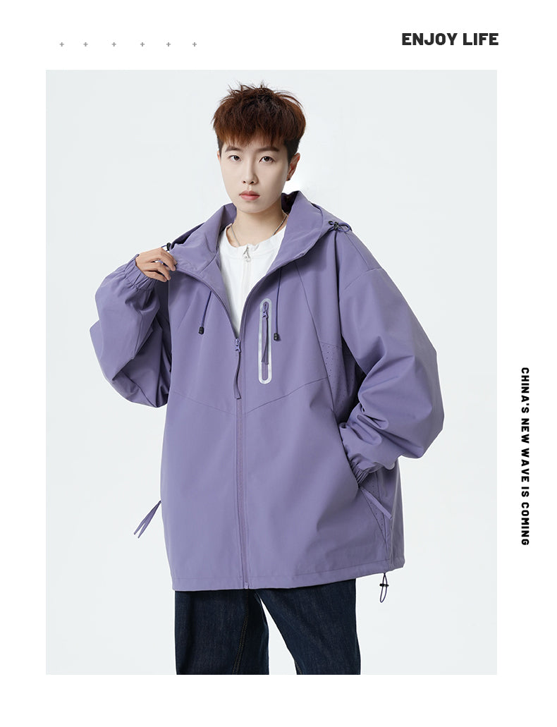 CBCMYJ25-7985-65B 秋冬衝鋒衣夾克連帽休閒防風寬鬆拼接外套(4色)