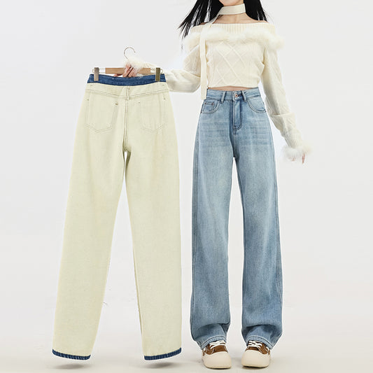 CGA060105-11B 加厚絨超柔紗垂感闊腿寬鬆垂感牛仔褲(2色)