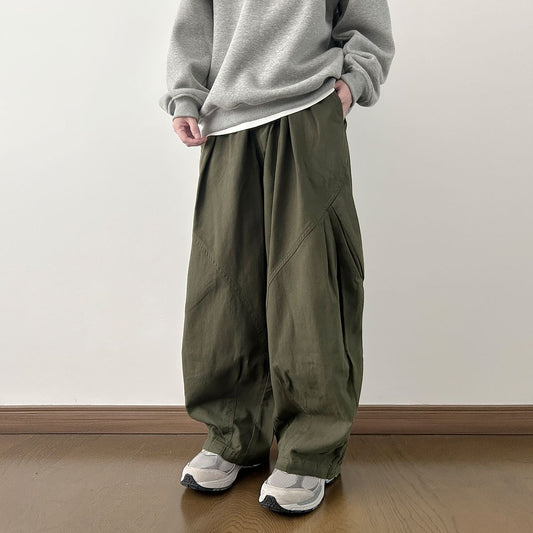 CBA3146-54B 半鬆緊春秋工裝褶闊腿褲休閒褲(3色)