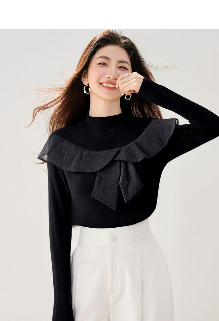 CGD9766-89B 半高領拼接針織內搭秋冬修身顯瘦長袖(2色)