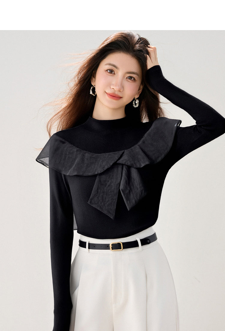 CGD9766-89B 半高領拼接針織內搭秋冬修身顯瘦長袖(2色)