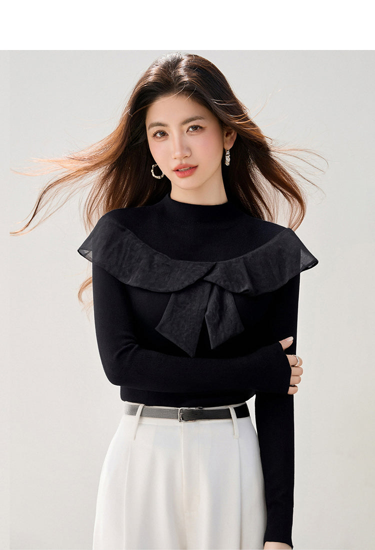 CGD9766-89B 半高領拼接針織內搭秋冬修身顯瘦長袖(2色)