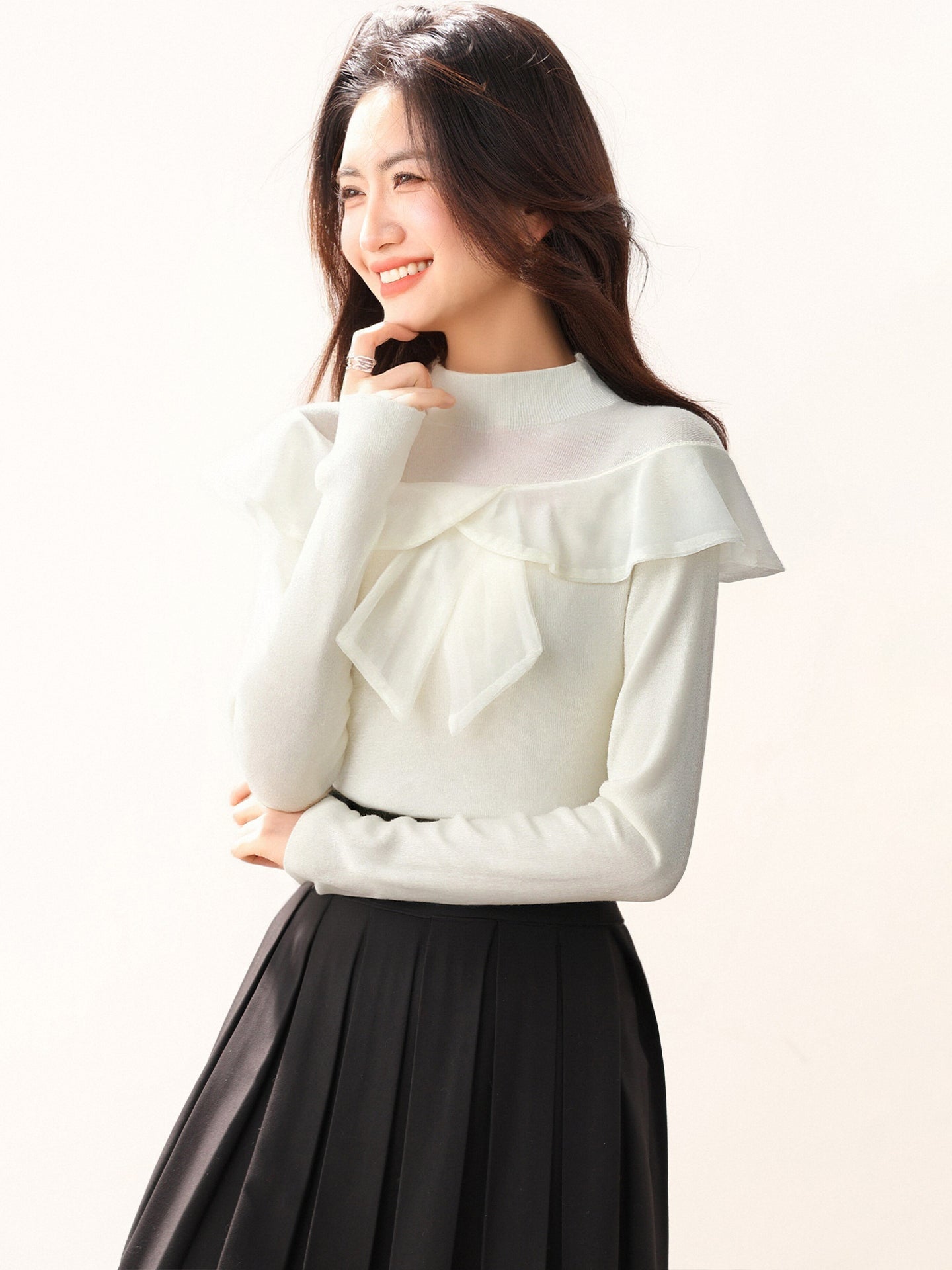 CGD9766-89B 半高領拼接針織內搭秋冬修身顯瘦長袖(2色)