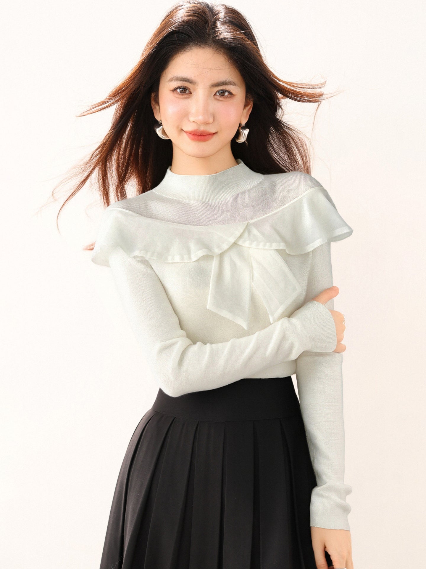 CGD9766-89B 半高領拼接針織內搭秋冬修身顯瘦長袖(2色)