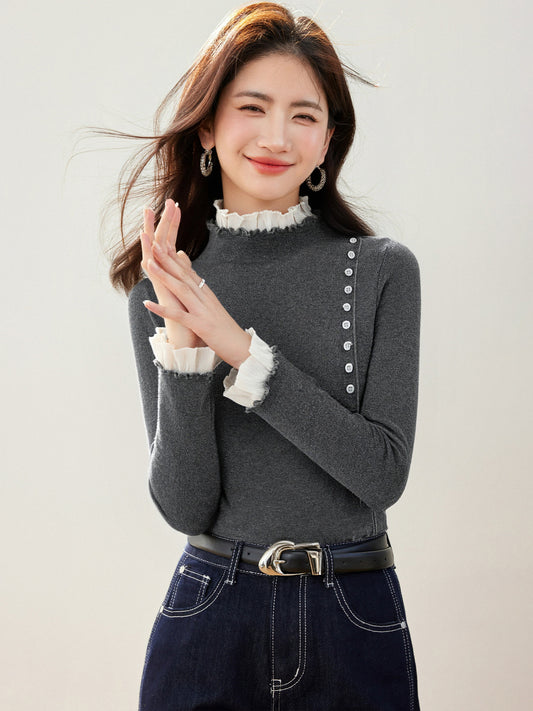 CGD9772-89B 秋冬半高領假兩件上衣(2色)