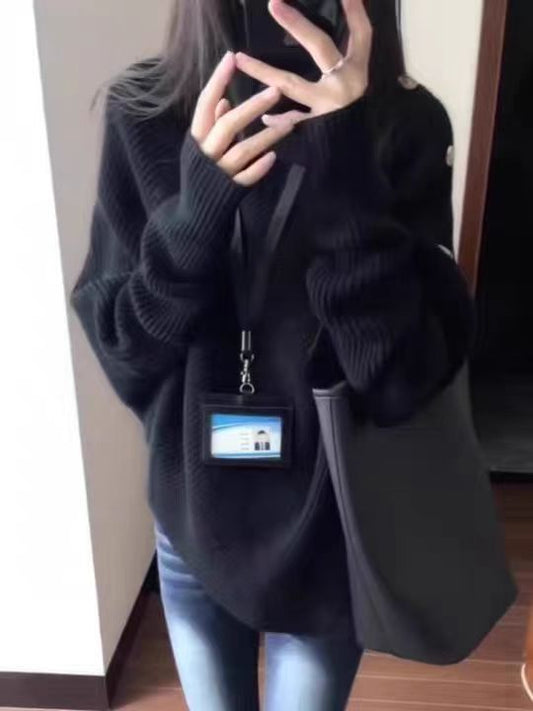 CGDM522199-54B 寬鬆秋冬季百搭韓系V領針織衫(2色)