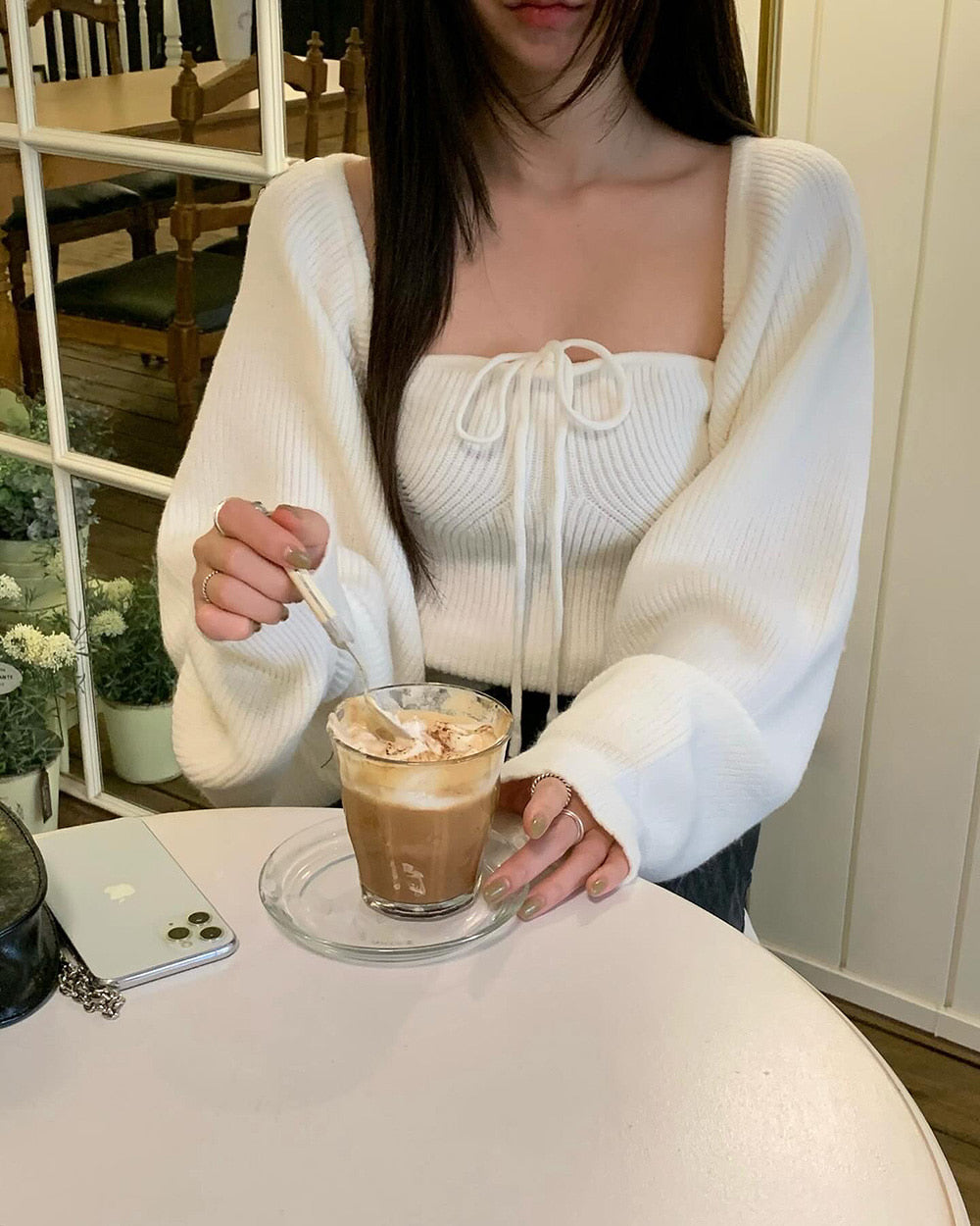 CGD3461-77B 吊帶背心+開衫針織毛衣兩件套(2色)