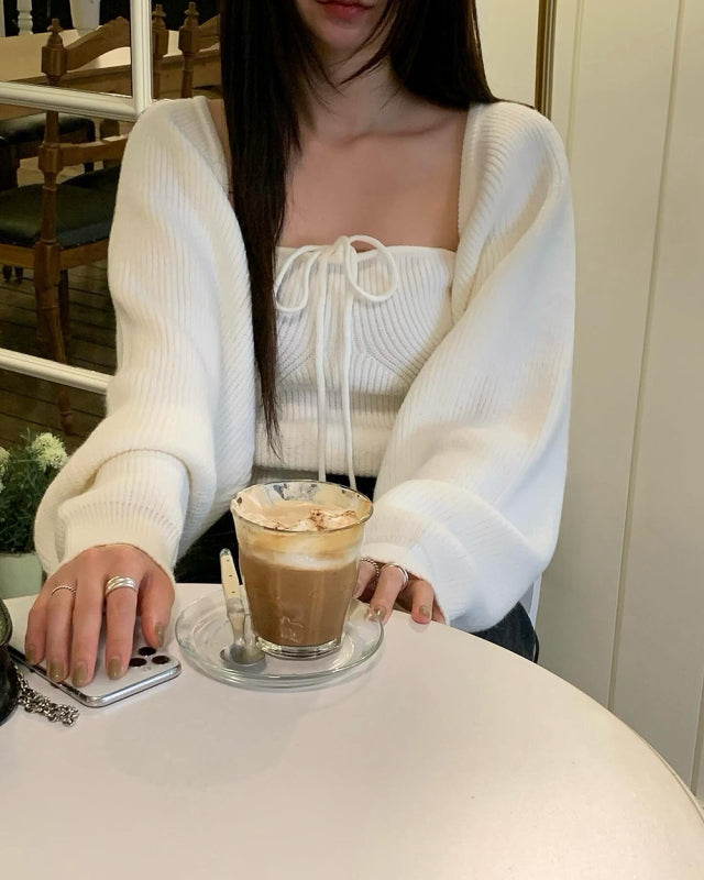 CGD3461-77B 吊帶背心+開衫針織毛衣兩件套(2色)