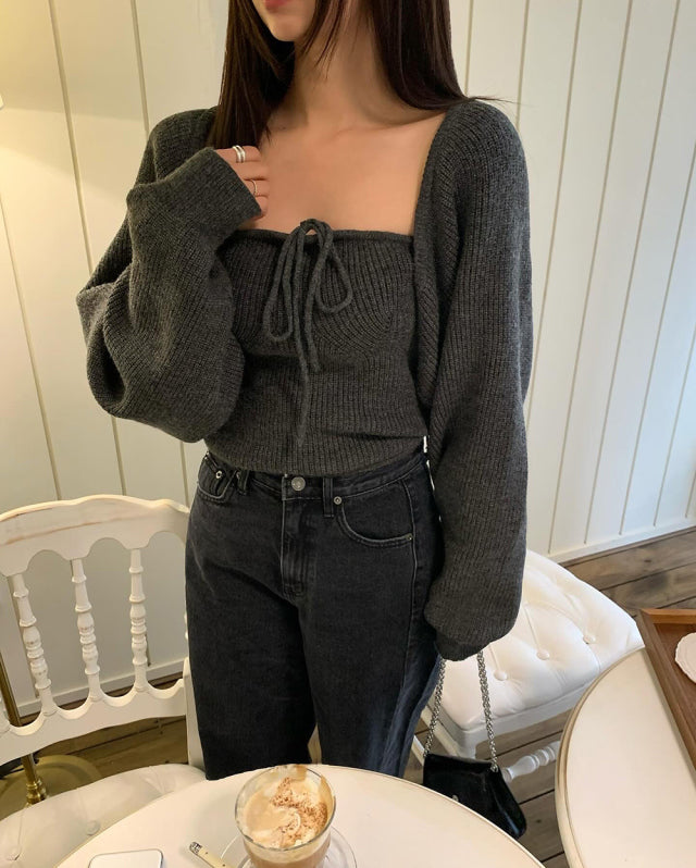 CGD3461-77B 吊帶背心+開衫針織毛衣兩件套(2色)