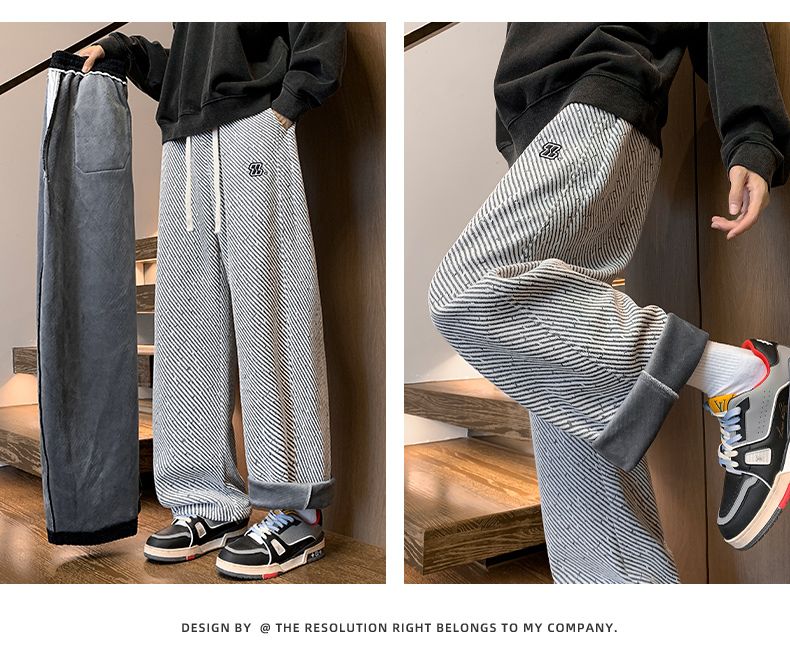 CBAZX2601JR-65B 冬季加絨加厚博澳絨彎刀鬆緊腰直筒休閒褲(3色)