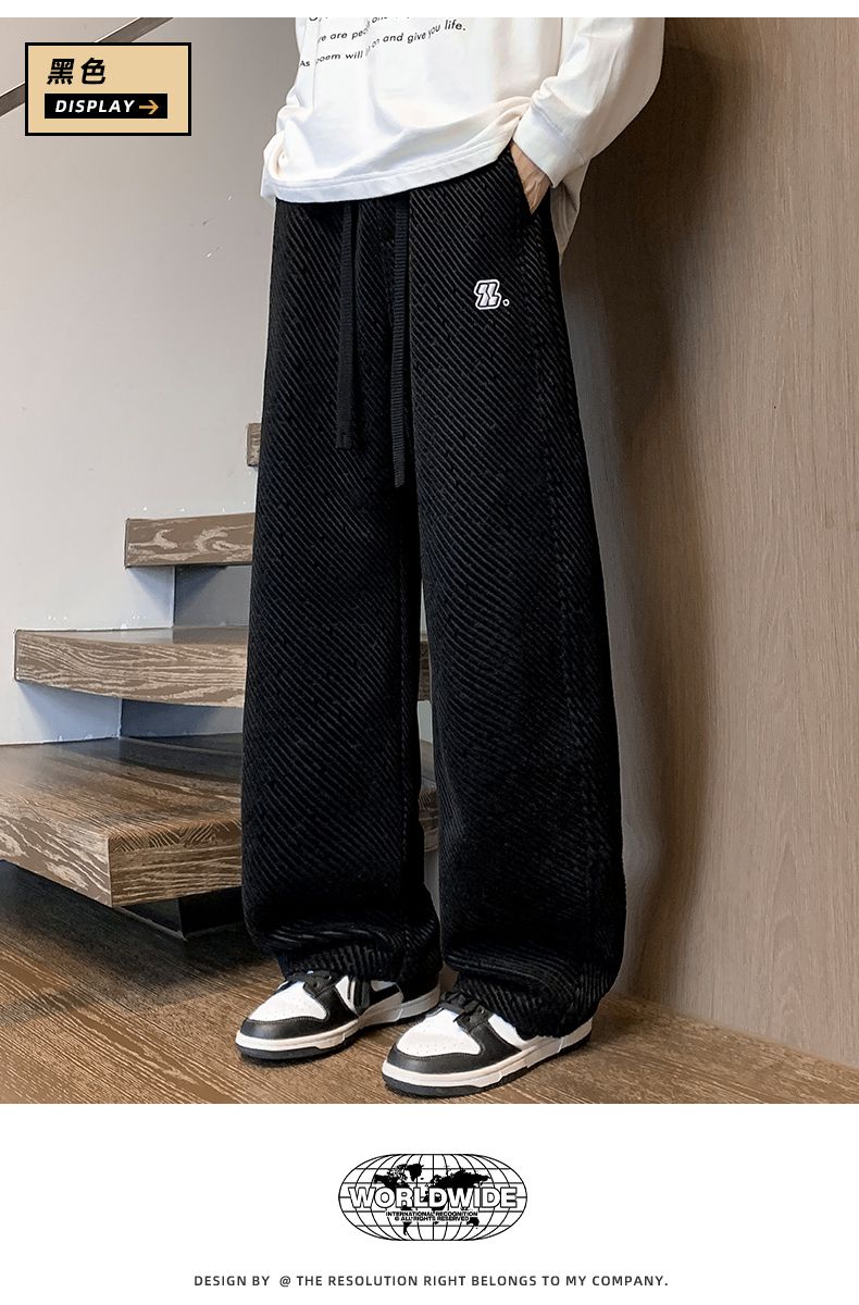 CBAZX2601JR-65B 冬季加絨加厚博澳絨彎刀鬆緊腰直筒休閒褲(3色)