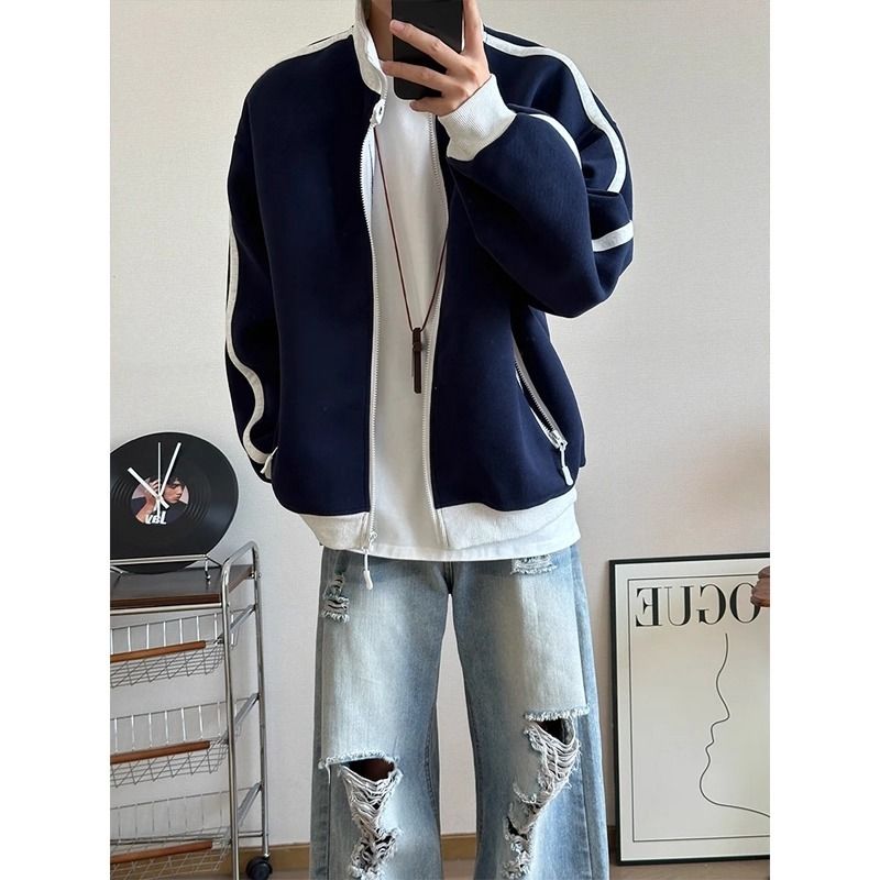 CBC3244-54B 立領撞色條紋運動外套(2色)