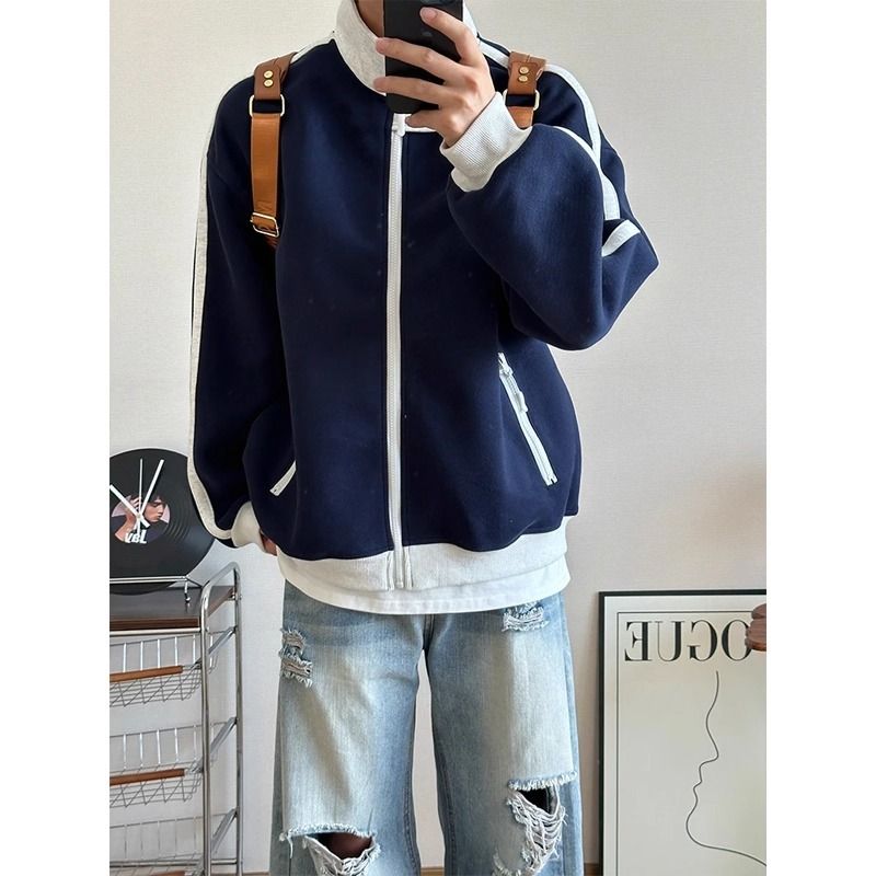 CBC3244-54B 立領撞色條紋運動外套(2色)