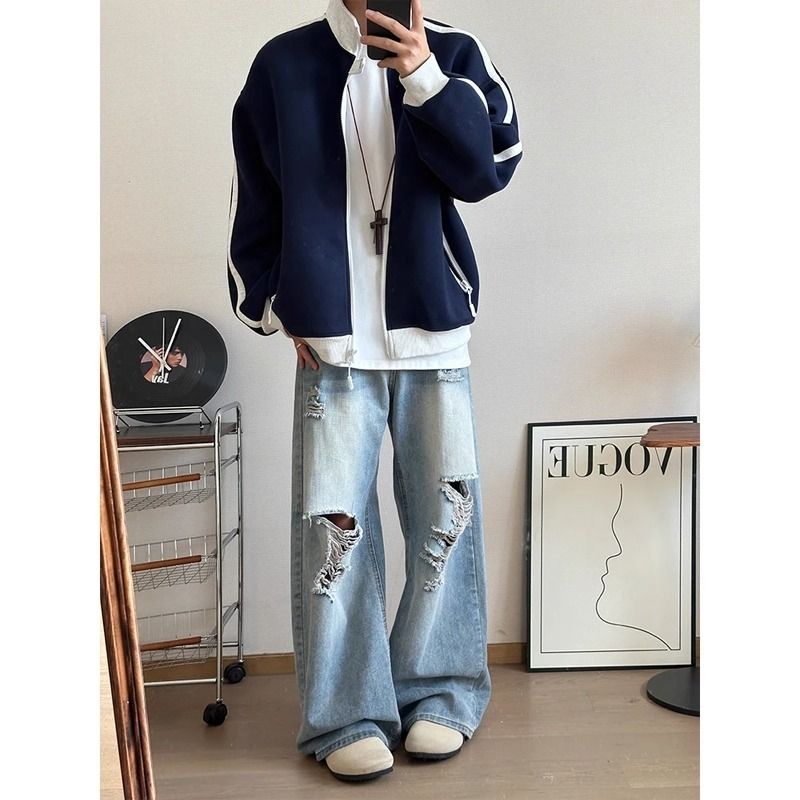 CBC3244-54B 立領撞色條紋運動外套(2色)