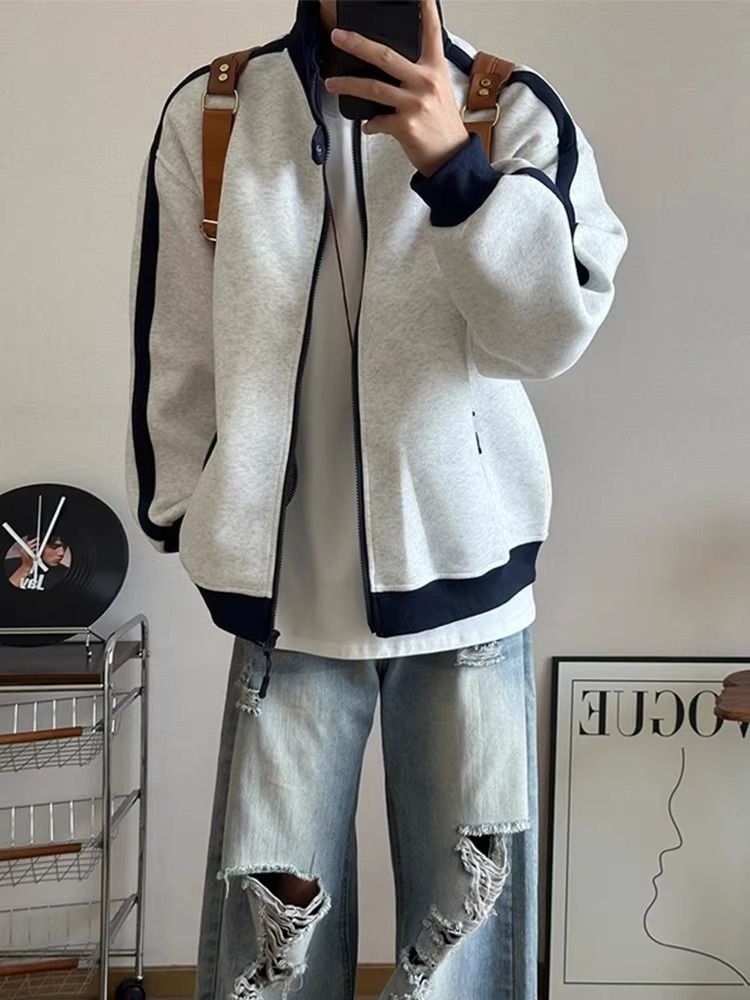 CBC3244-54B 立領撞色條紋運動外套(2色)