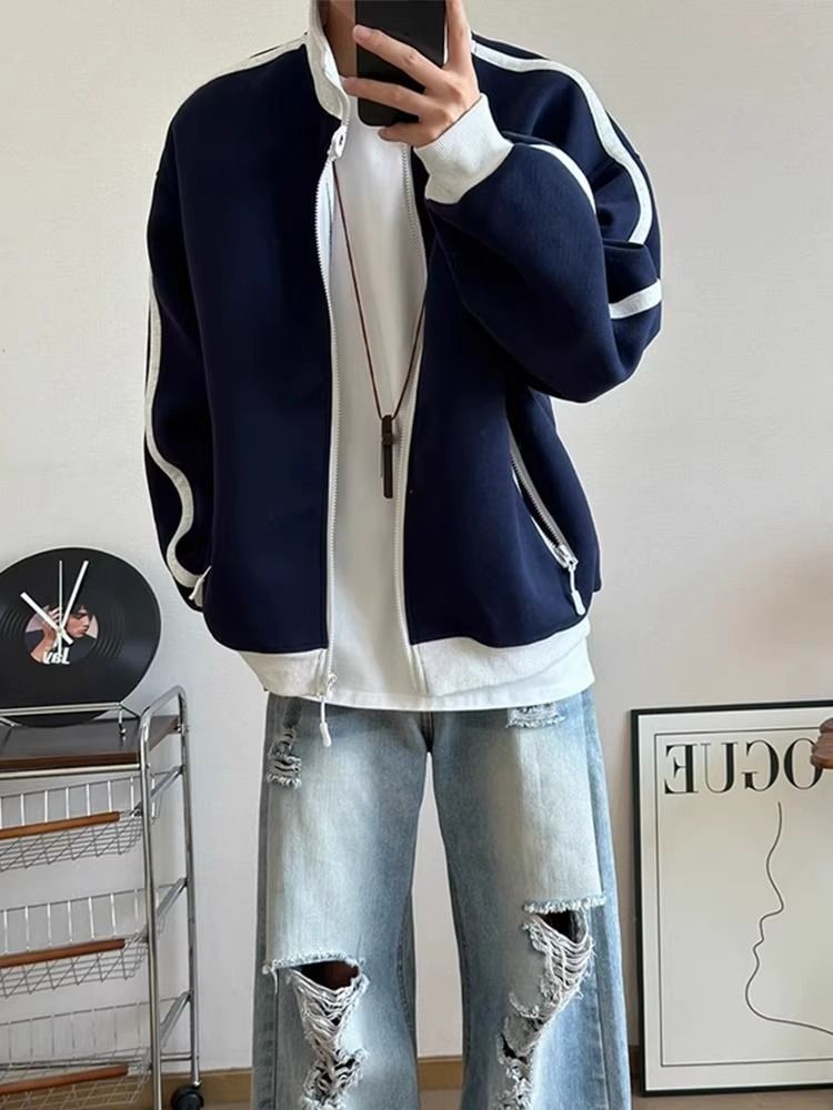 CBC3244-54B 立領撞色條紋運動外套(2色)