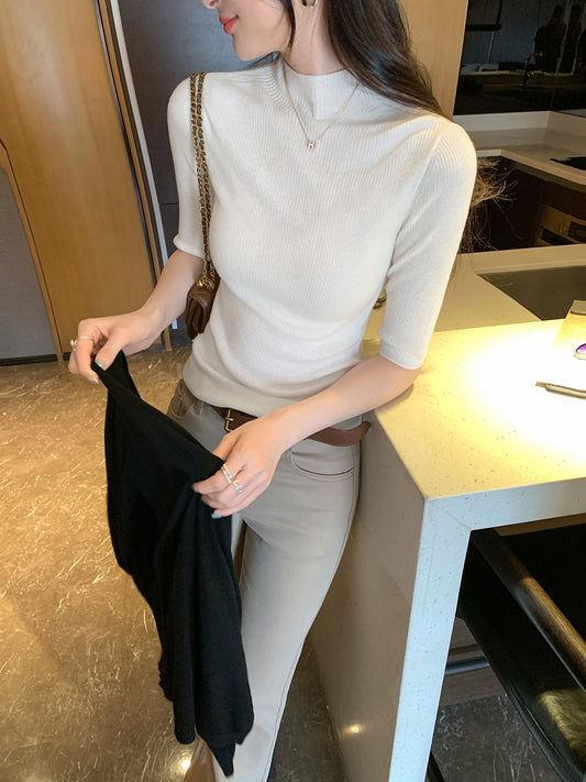 📺︎︎ CGEM1493-45B 半高領針織半袖上衣(5色)