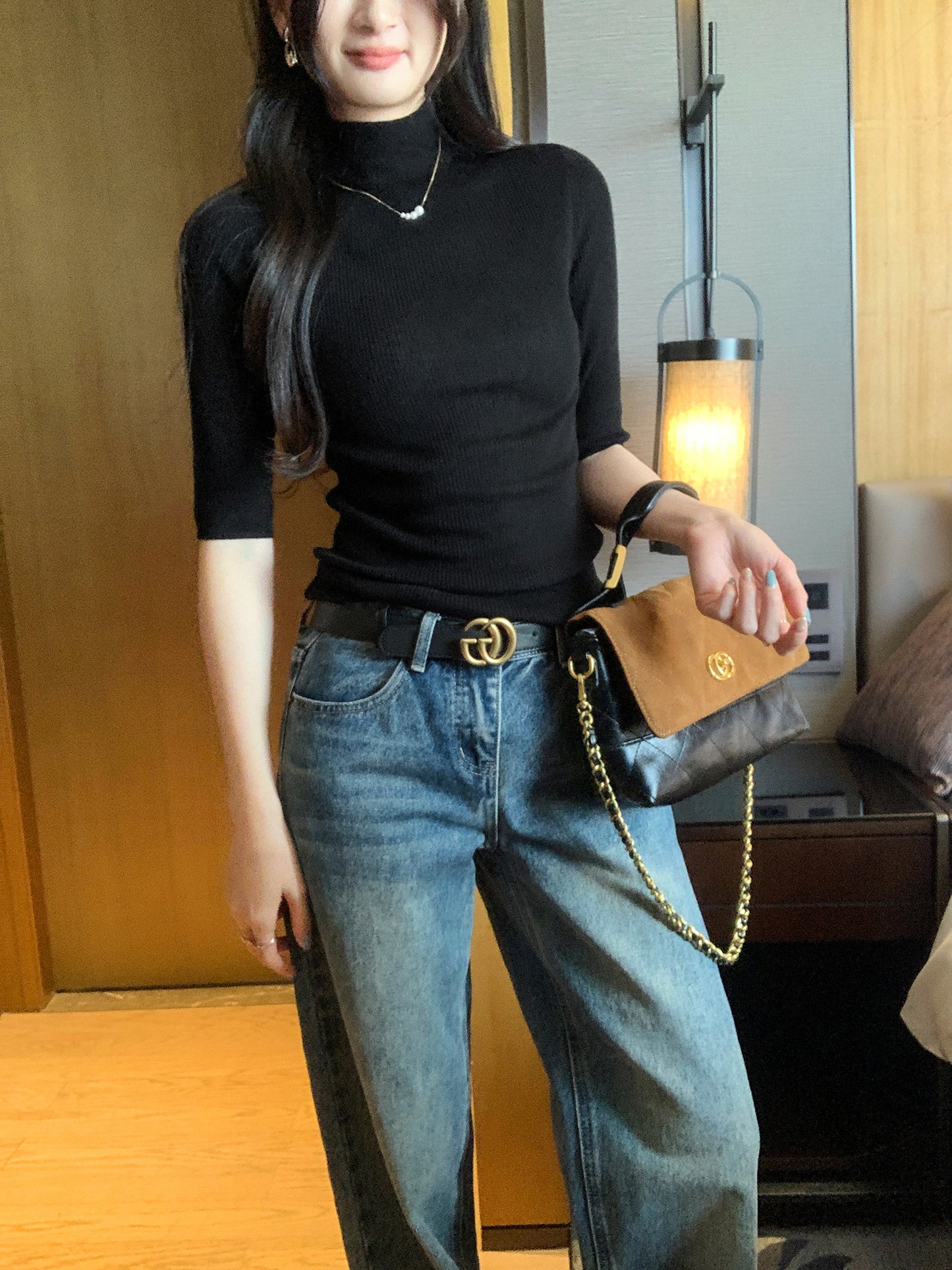 📺︎︎ CGEM1493-45B 半高領針織半袖上衣(5色)