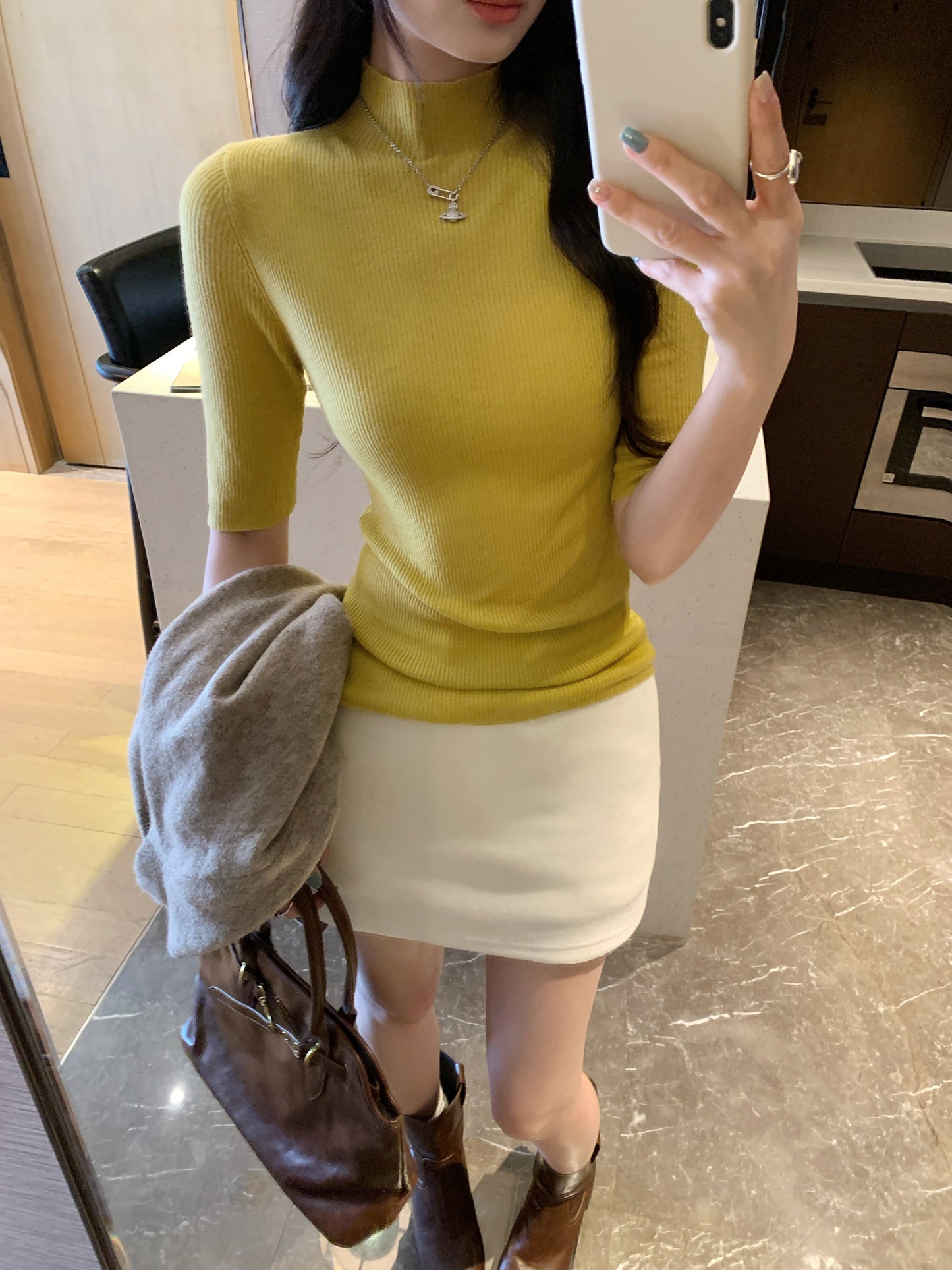 📺︎︎ CGEM1493-45B 半高領針織半袖上衣(5色)