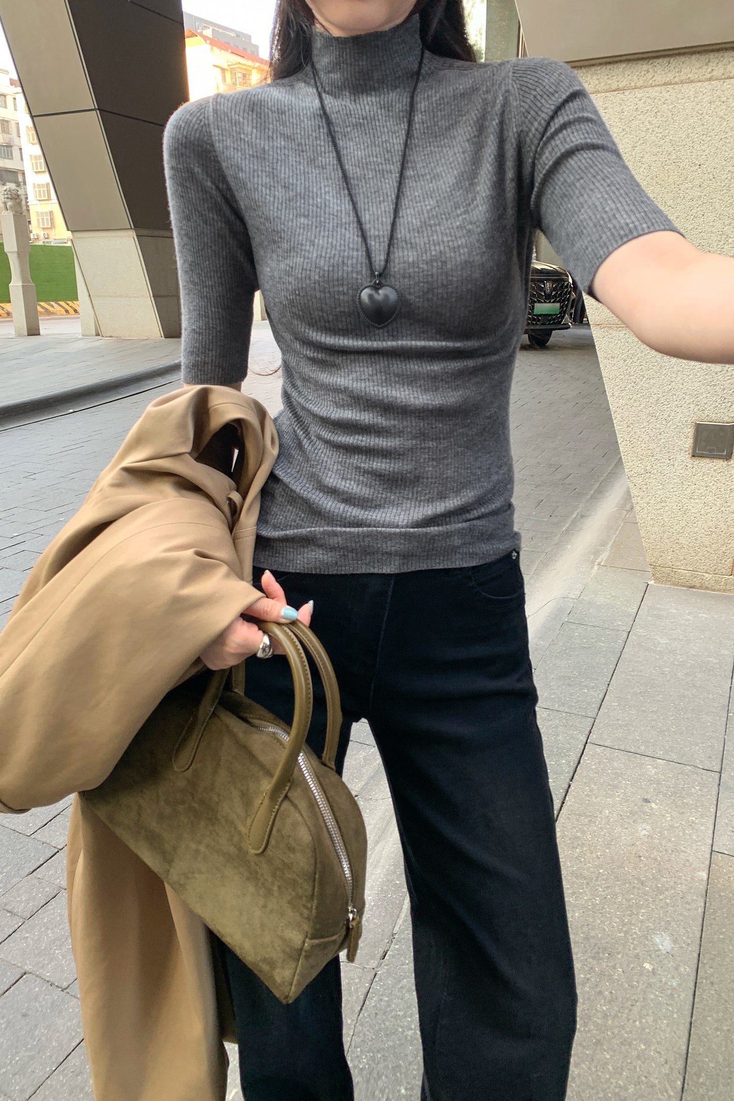 📺︎︎ CGEM1493-45B 半高領針織半袖上衣(5色)