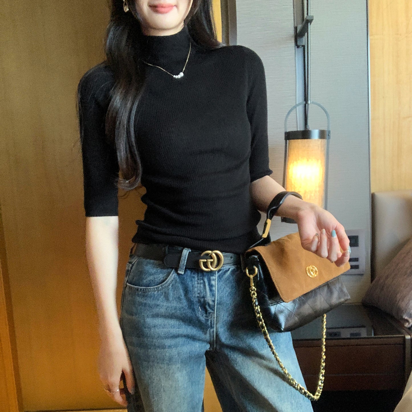 📺︎︎ CGEM1493-45B 半高領針織半袖上衣(5色)