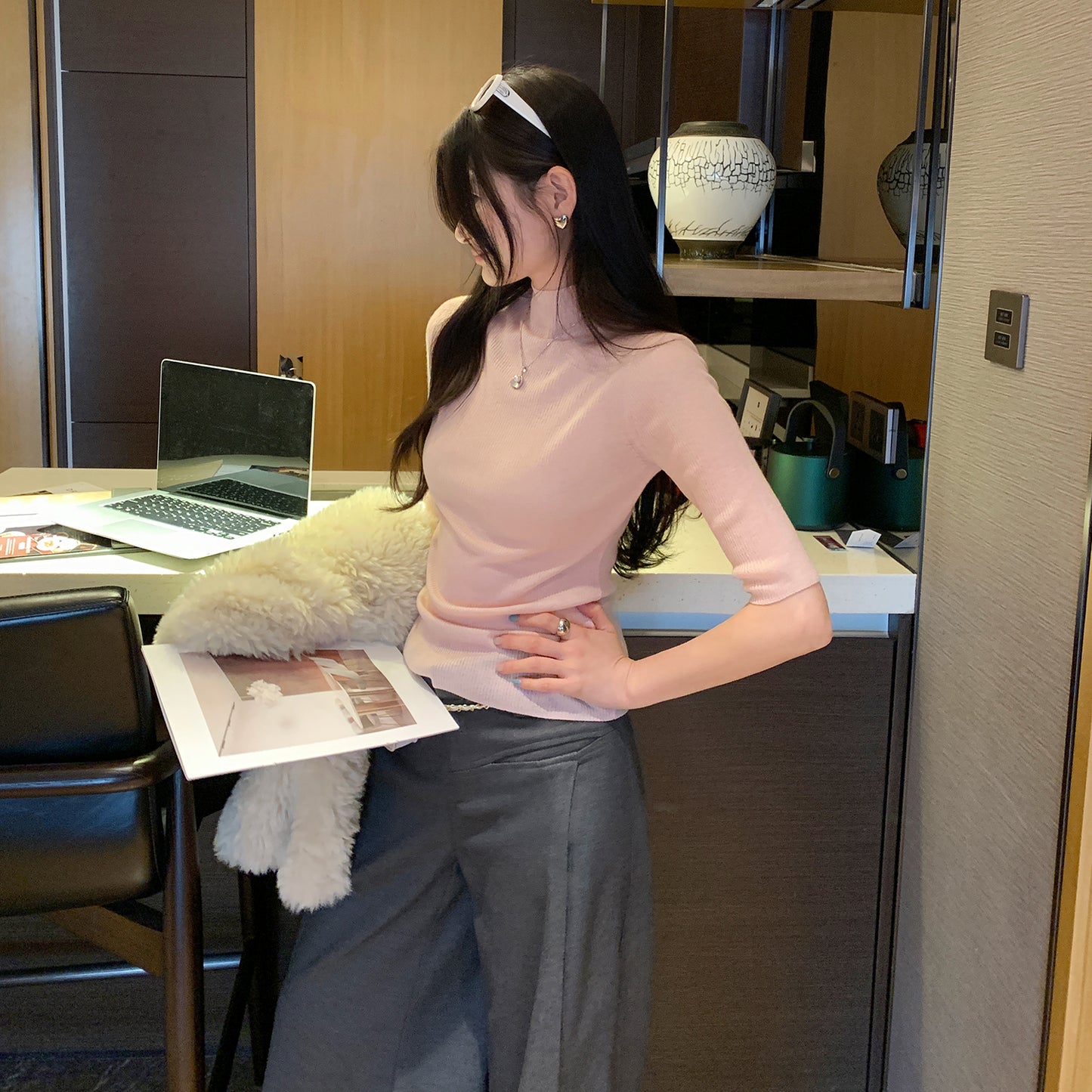 📺︎︎ CGEM1493-45B 半高領針織半袖上衣(5色)