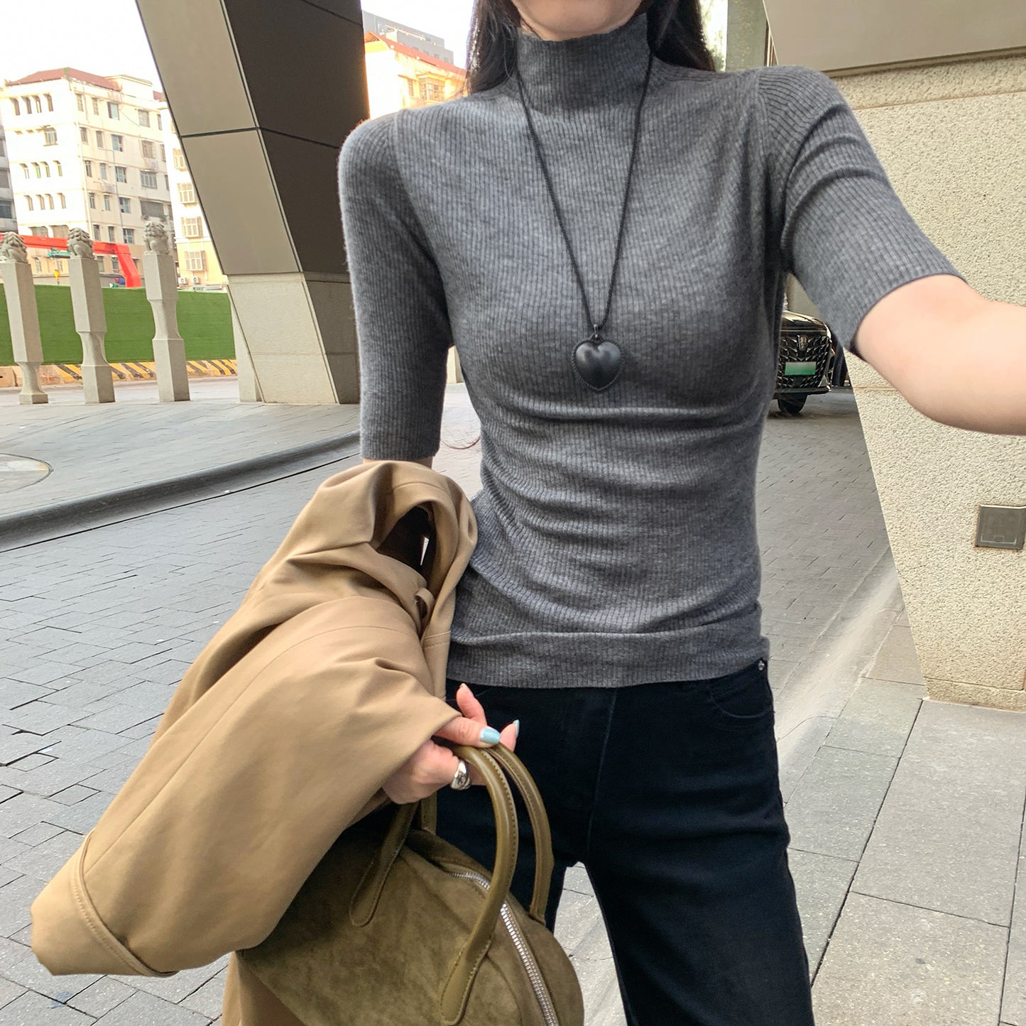 📺︎︎ CGEM1493-45B 半高領針織半袖上衣(5色)