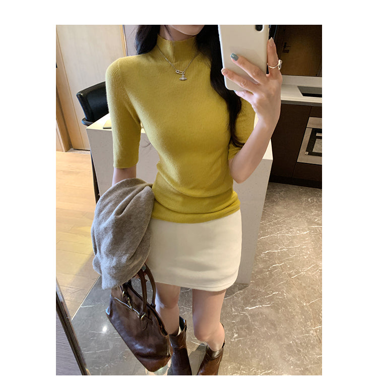 📺︎︎ CGEM1493-45B 半高領針織半袖上衣(5色)