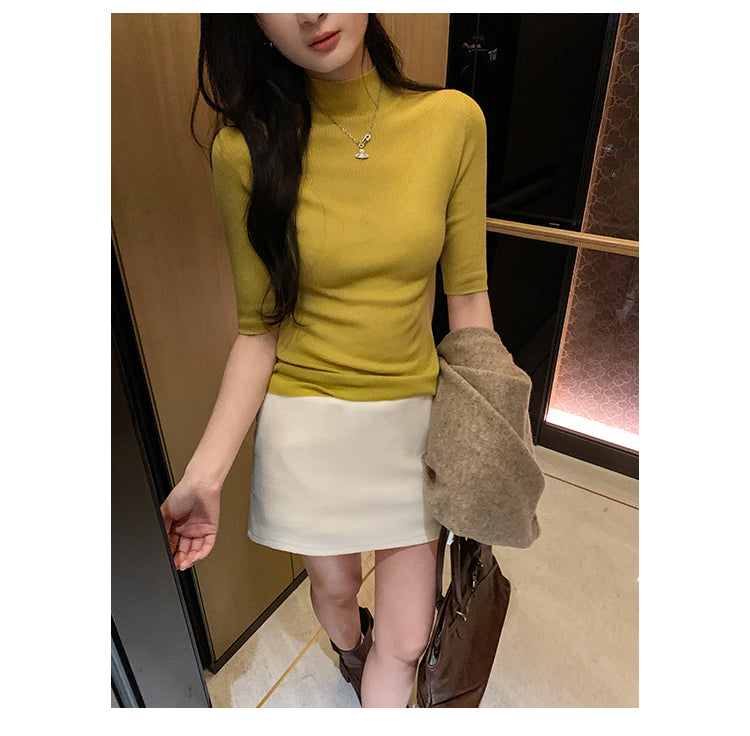 📺︎︎ CGEM1493-45B 半高領針織半袖上衣(5色)