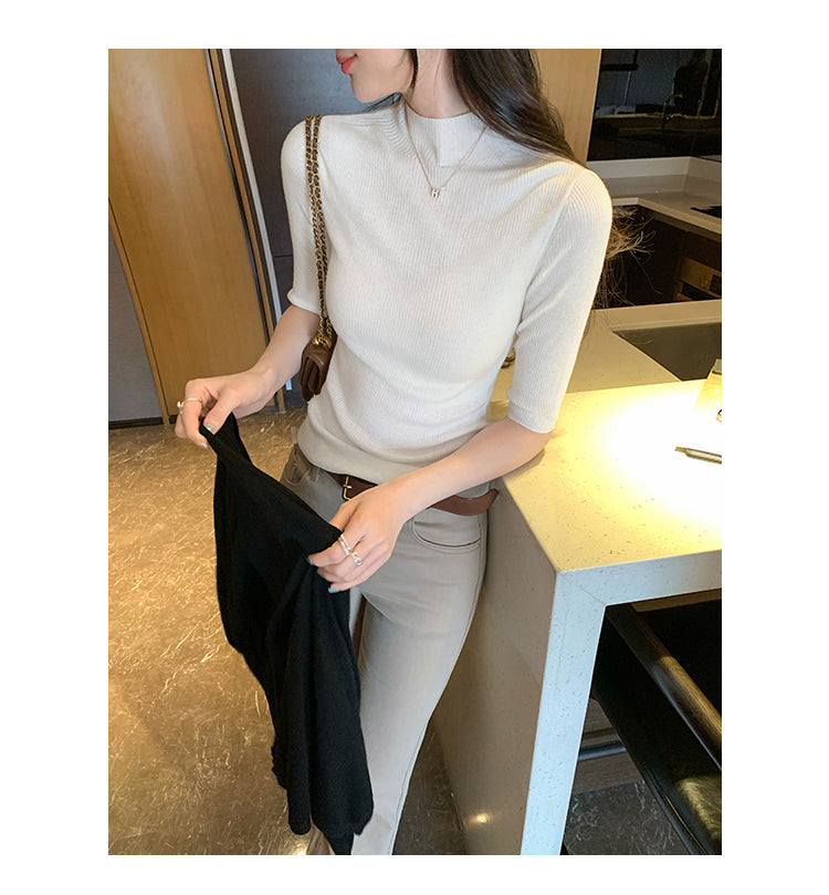 📺︎︎ CGEM1493-45B 半高領針織半袖上衣(5色)