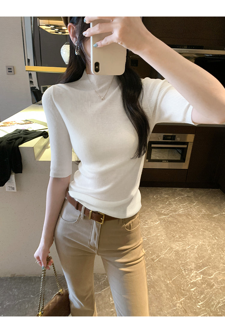 📺︎︎ CGEM1493-45B 半高領針織半袖上衣(5色)