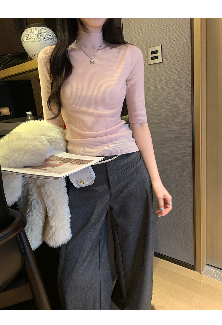 📺︎︎ CGEM1493-45B 半高領針織半袖上衣(5色)