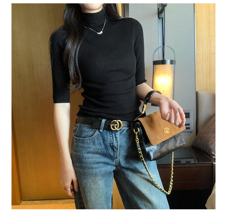 📺︎︎ CGEM1493-45B 半高領針織半袖上衣(5色)