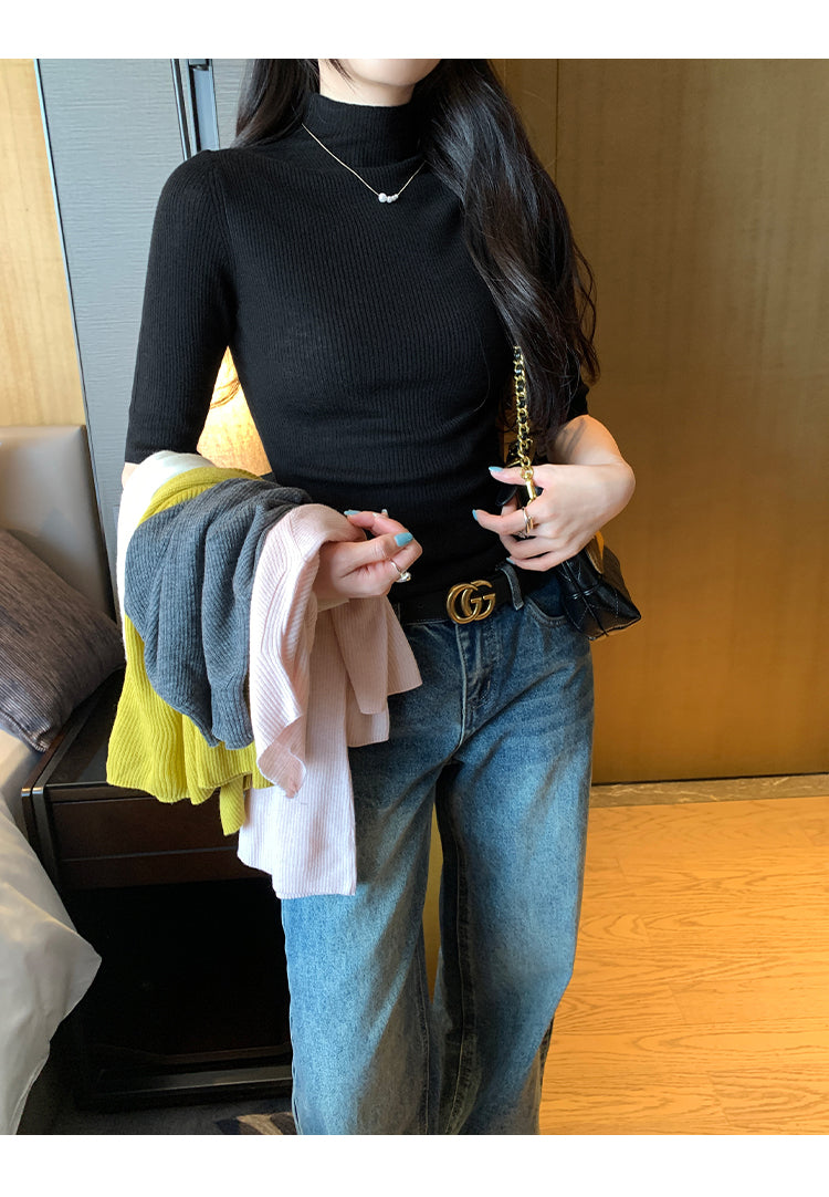 📺︎︎ CGEM1493-45B 半高領針織半袖上衣(5色)