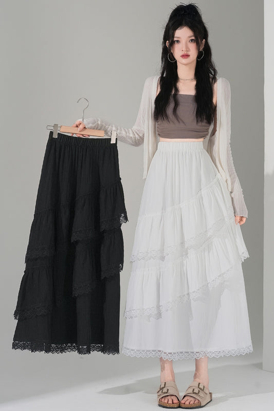 📺︎︎ CGS9326-36H 蕾絲花邊蛋糕裙拼接荷葉邊半身裙(3色)