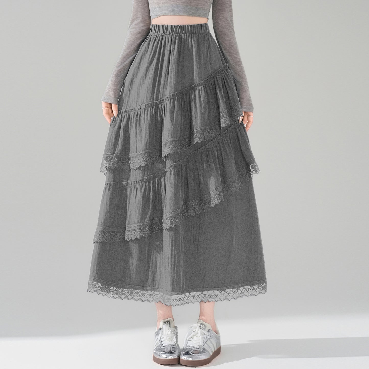 📺︎︎ CGS9326-36H 蕾絲花邊蛋糕裙拼接荷葉邊半身裙(3色)