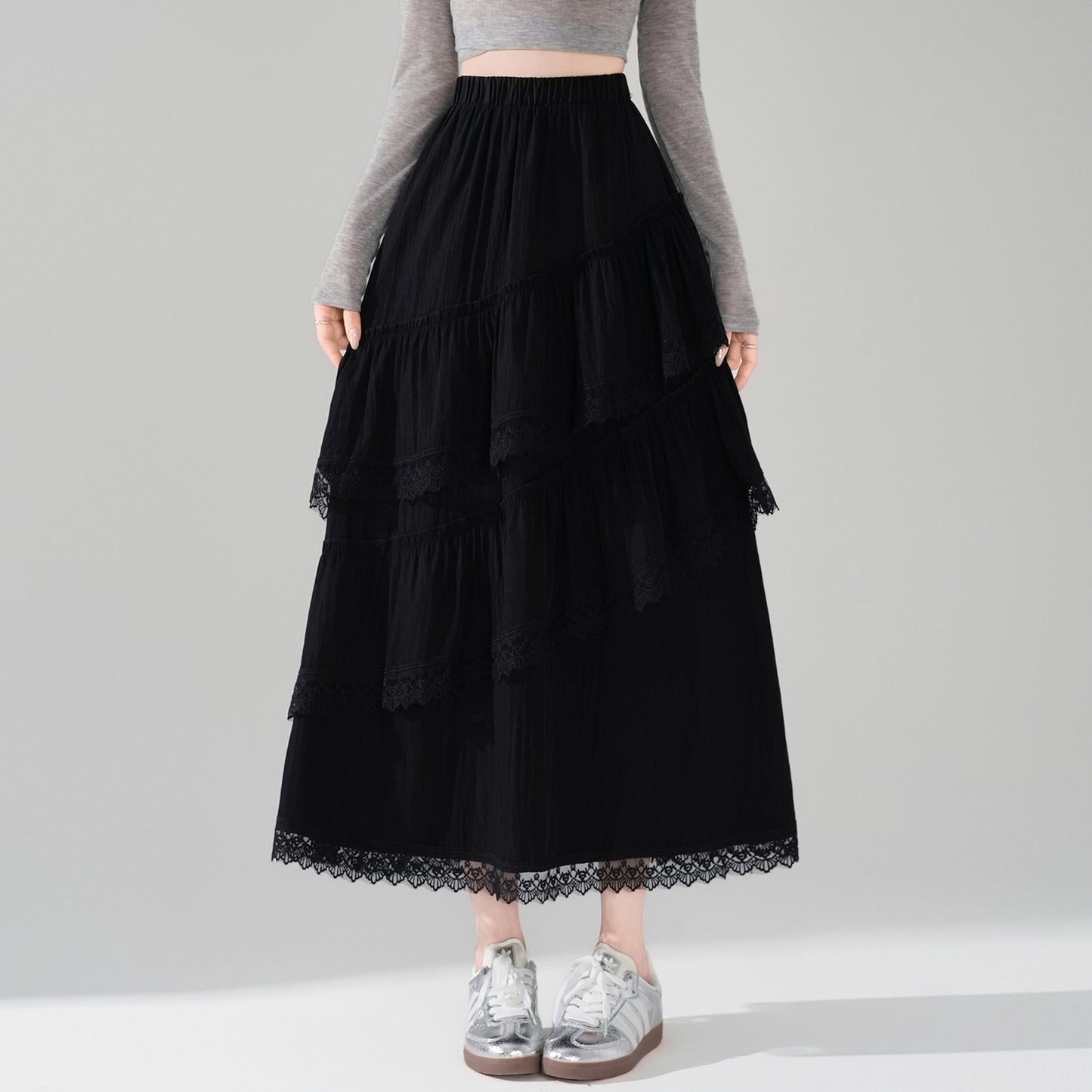 📺︎︎ CGS9326-36H 蕾絲花邊蛋糕裙拼接荷葉邊半身裙(3色)