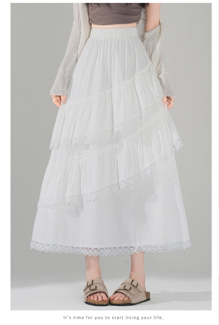 📺︎︎ CGS9326-36H 蕾絲花邊蛋糕裙拼接荷葉邊半身裙(3色)