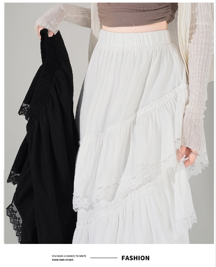 📺︎︎ CGS9326-36H 蕾絲花邊蛋糕裙拼接荷葉邊半身裙(3色)