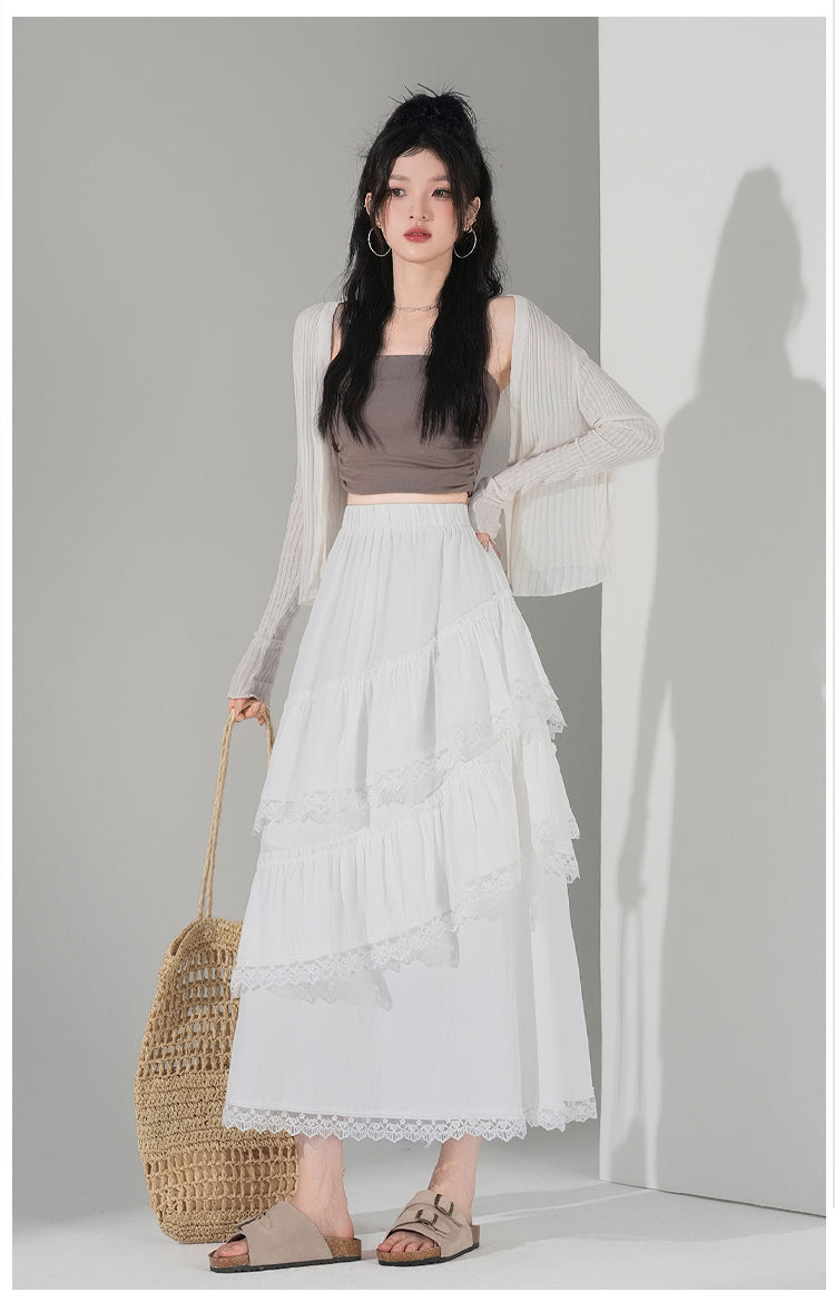 📺︎︎ CGS9326-36H 蕾絲花邊蛋糕裙拼接荷葉邊半身裙(3色)