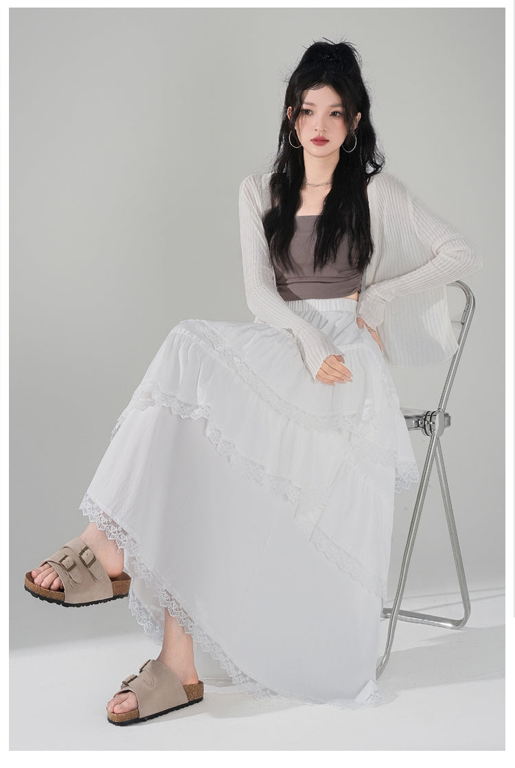 📺︎︎ CGS9326-36H 蕾絲花邊蛋糕裙拼接荷葉邊半身裙(3色)