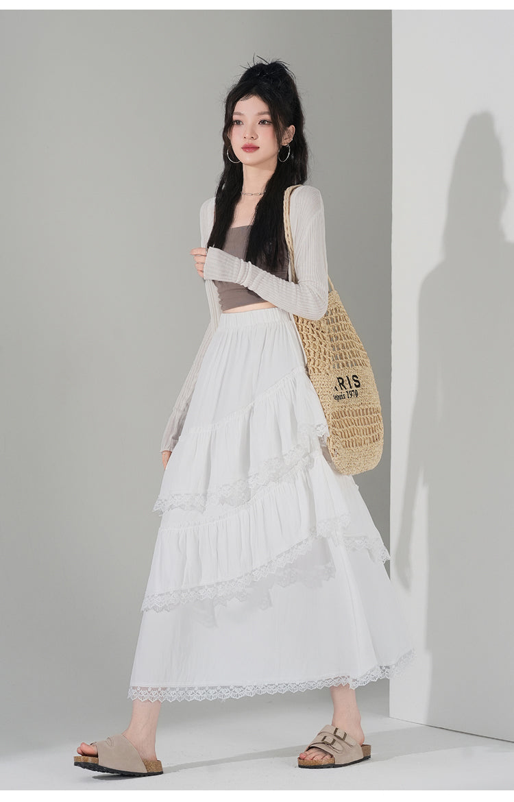 📺︎︎ CGS9326-36H 蕾絲花邊蛋糕裙拼接荷葉邊半身裙(3色)