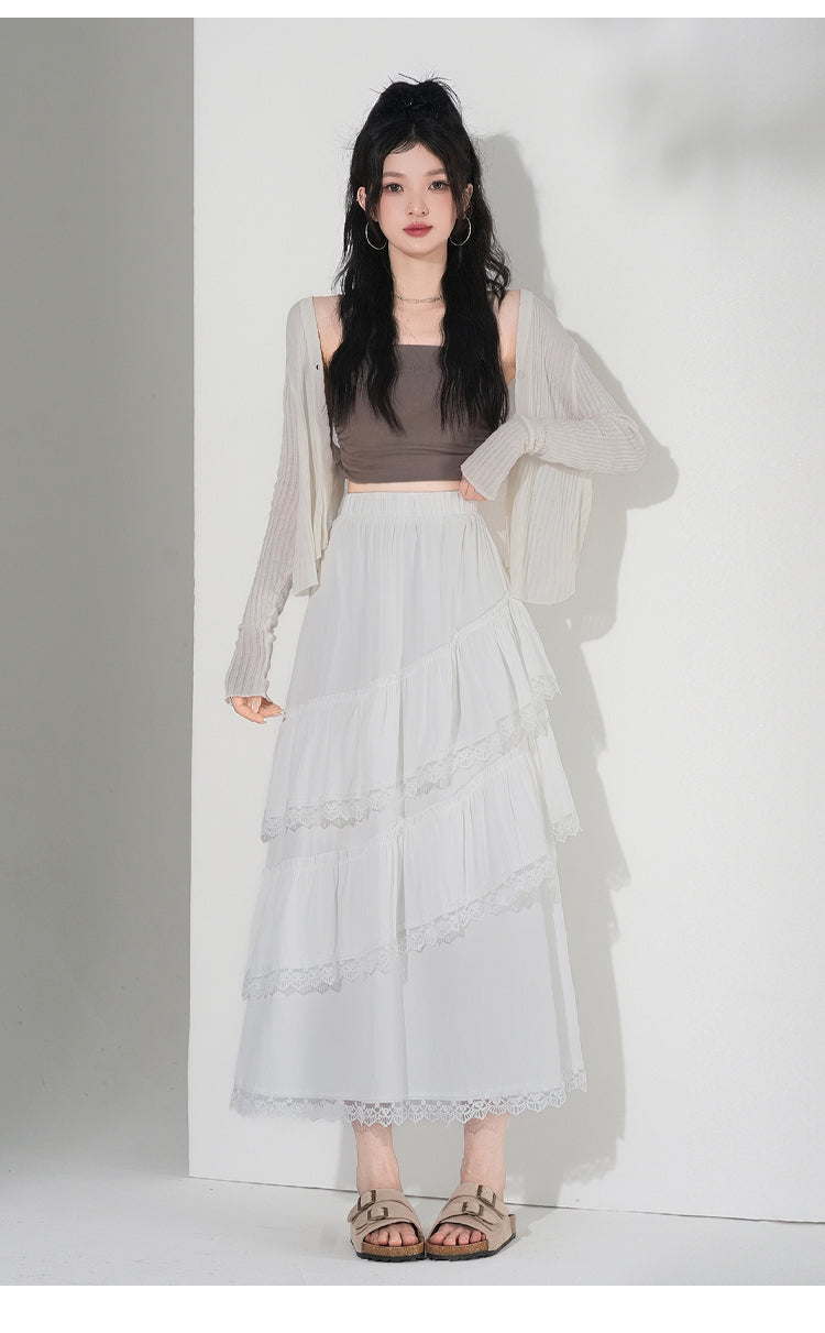 📺︎︎ CGS9326-36H 蕾絲花邊蛋糕裙拼接荷葉邊半身裙(3色)